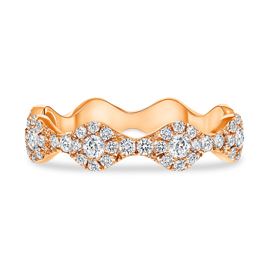 Round diamond wavy wedding ring rose gold