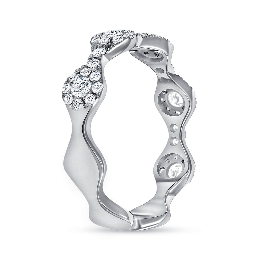 Round diamond wavy wedding ring white gold