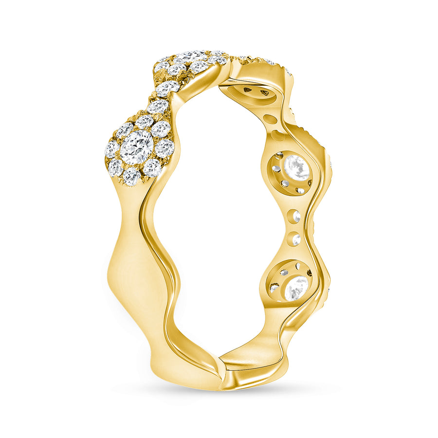 Round diamond wavy wedding ring gold