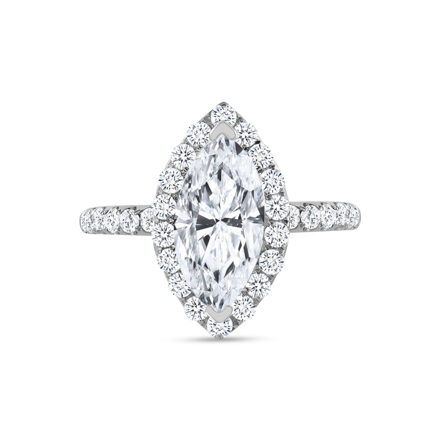 marquise & halo round diamond engagement ring white gold