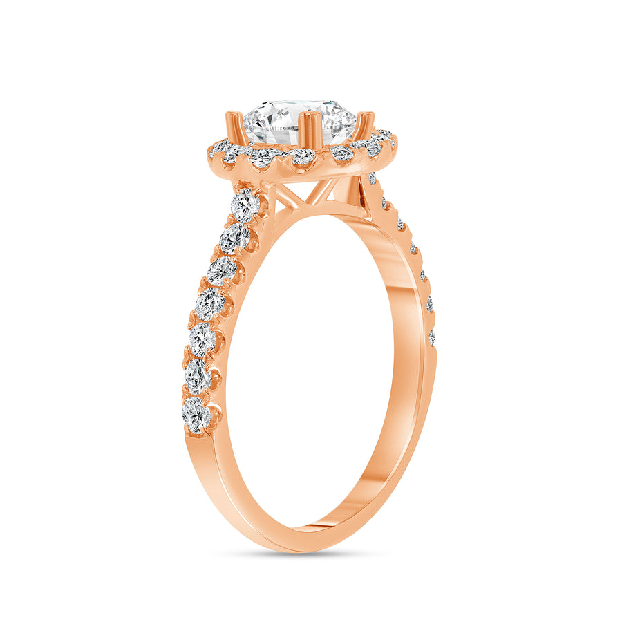 small halo round diamond stackable engagement ring rose gold