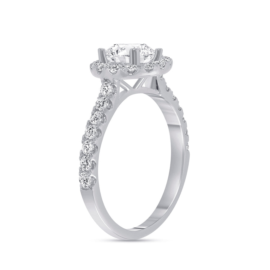 small halo round diamond stackable engagement ring white gold