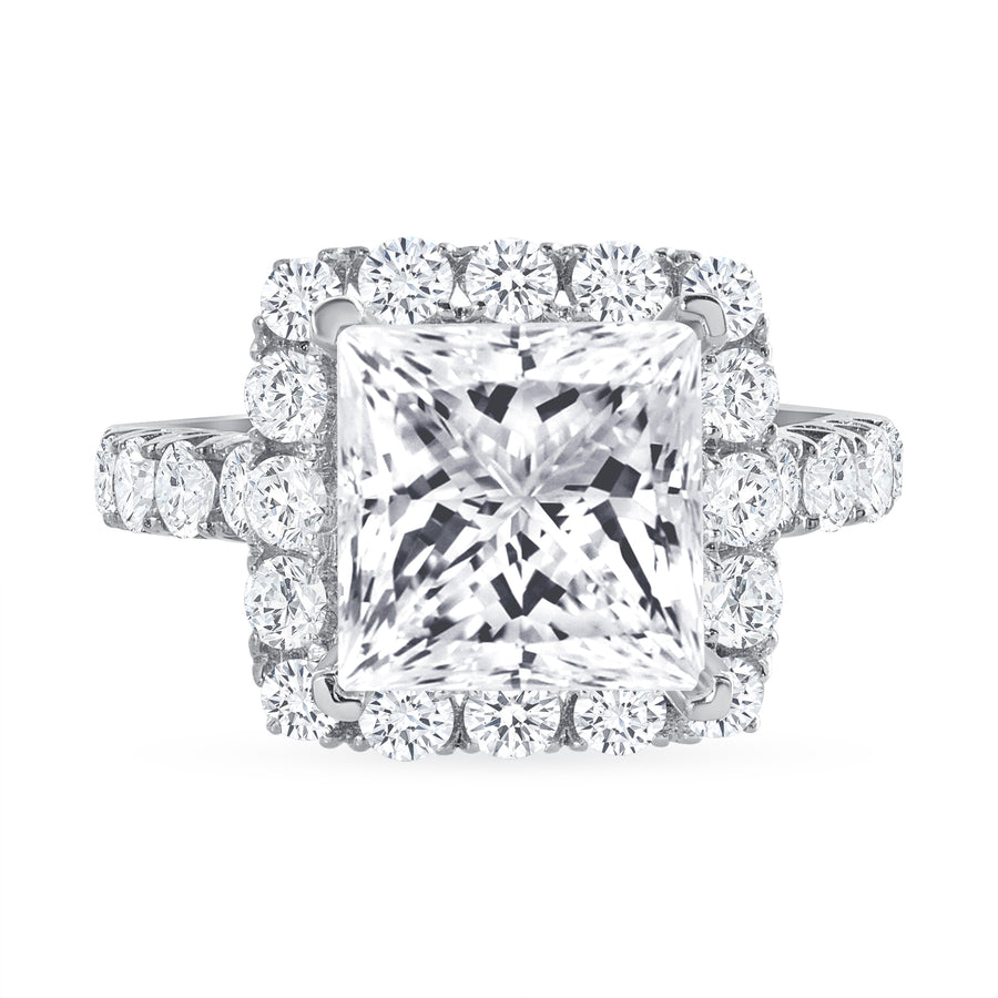 princess & round diamond engagement ring white gold