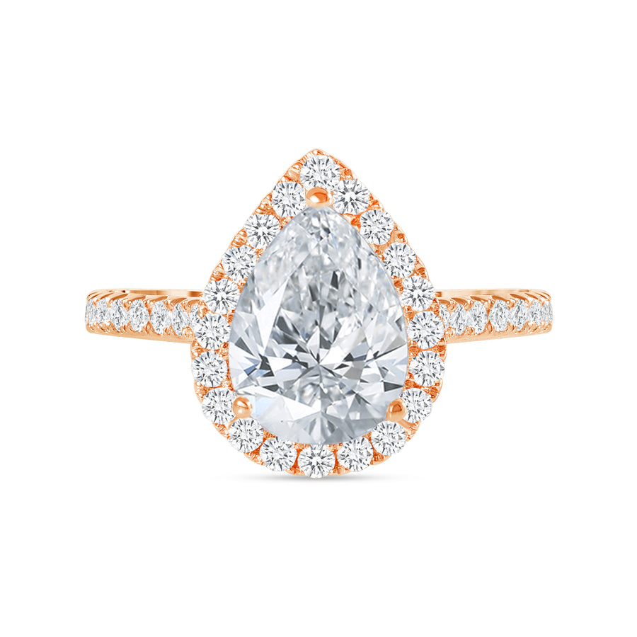 pear shaped & halo round diamond stackable engagement ring rose gold