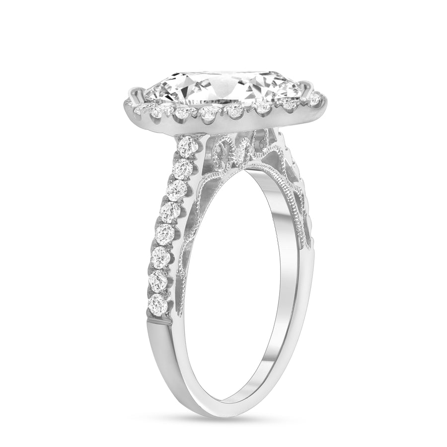 pear shaped & halo round diamond stackable engagement ring white gold