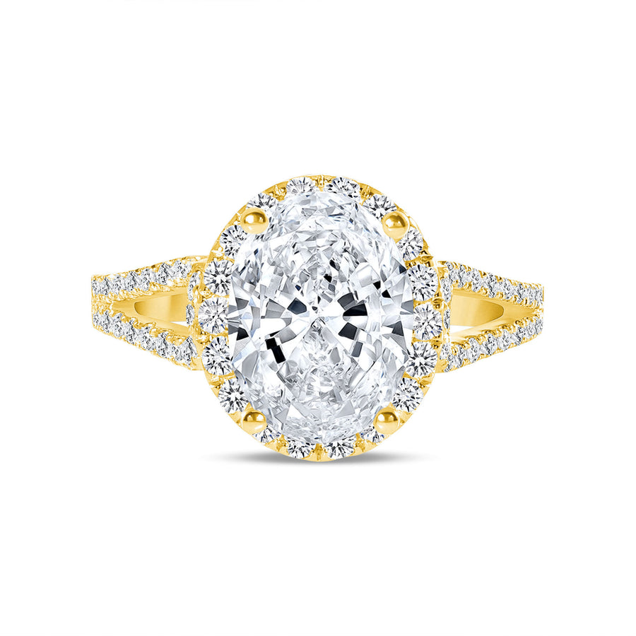 oval diamond halo split shank engagement ring yellow gold